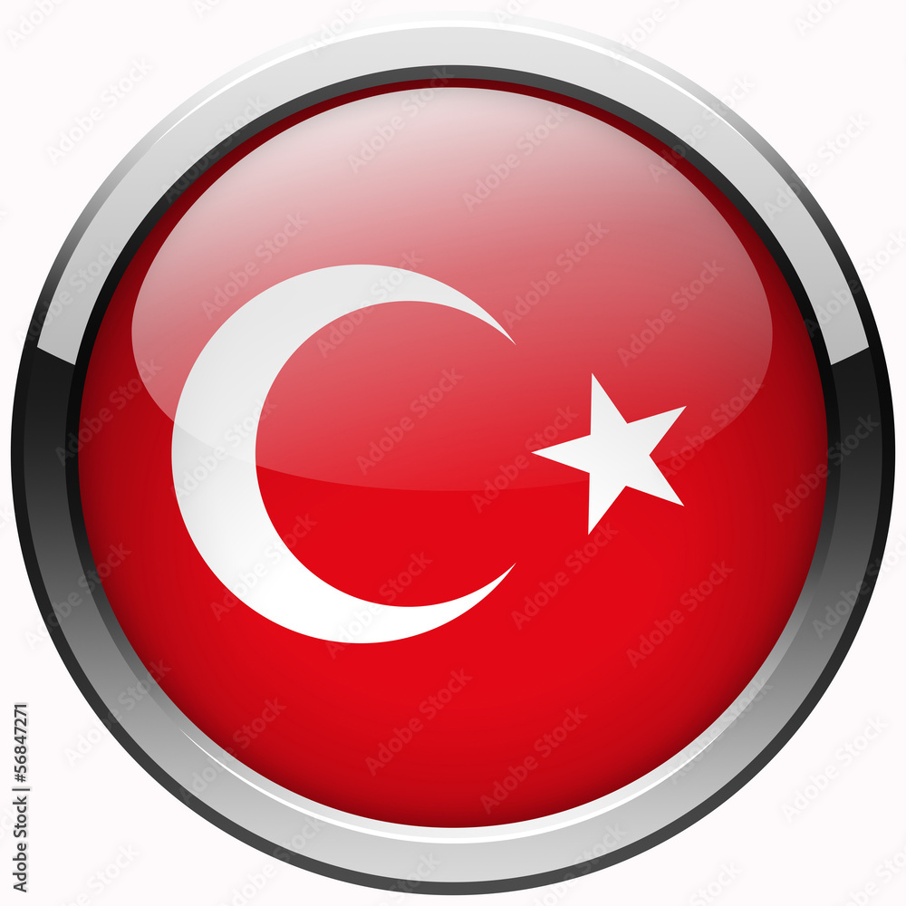 turkey flag gel realistic metal button on white turkey flag gel realistic metal button on white