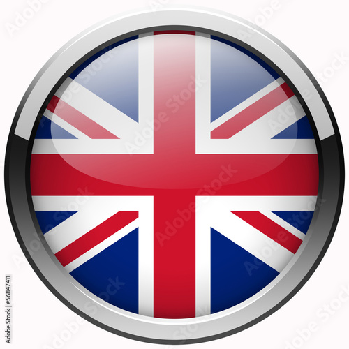 uk flag gel realistic metal button on white
