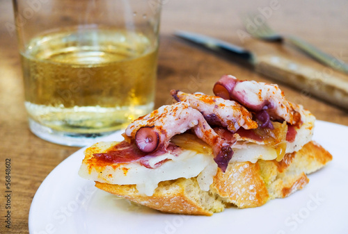 Typical spanish octopus pincho (Galician octopus style)