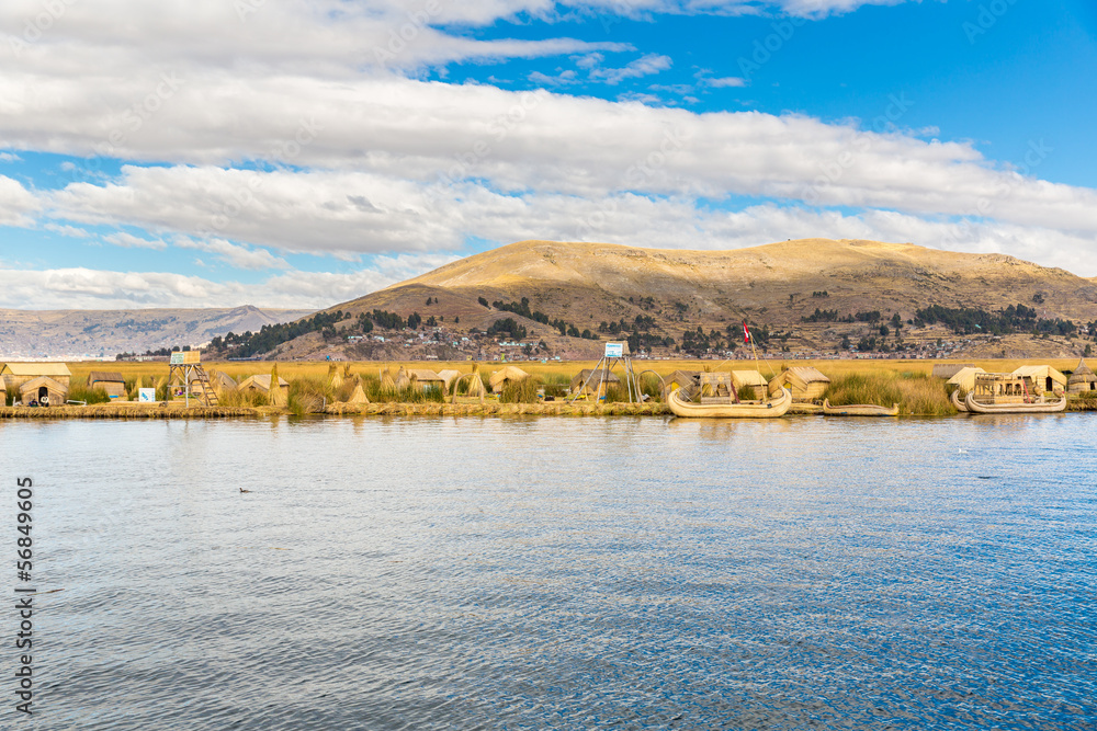 Traditional reed boat lake Titicaca,Peru,Puno,Uros,South America