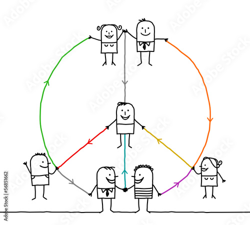 connected people making a peace and love sign