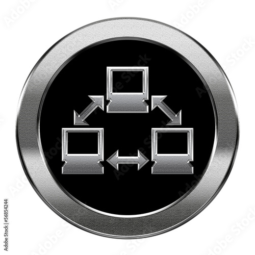 Network icon silver, isolated on white background.