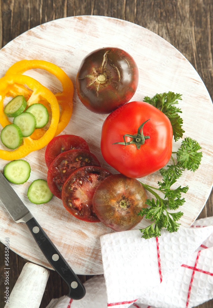 Fresh vegetables on chopping board Fresh vegetables on chopping board