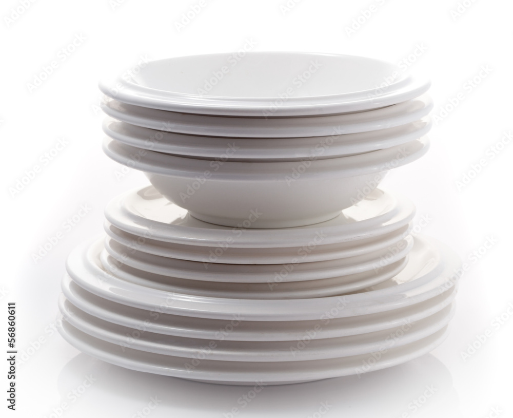 stacks of plates isolated on a white background stacks of plates isolated on a white background
