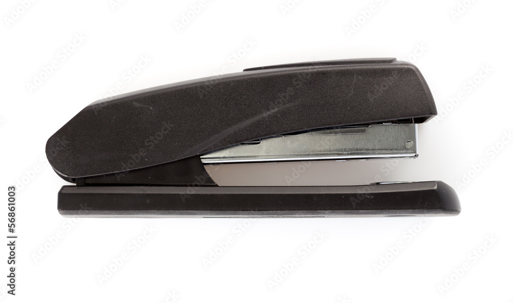profile of black stapler isolated on a white background profile of black stapler isolated on a white background