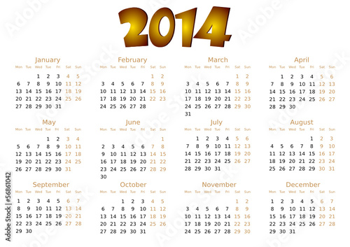Simple editable vector calendar 2014