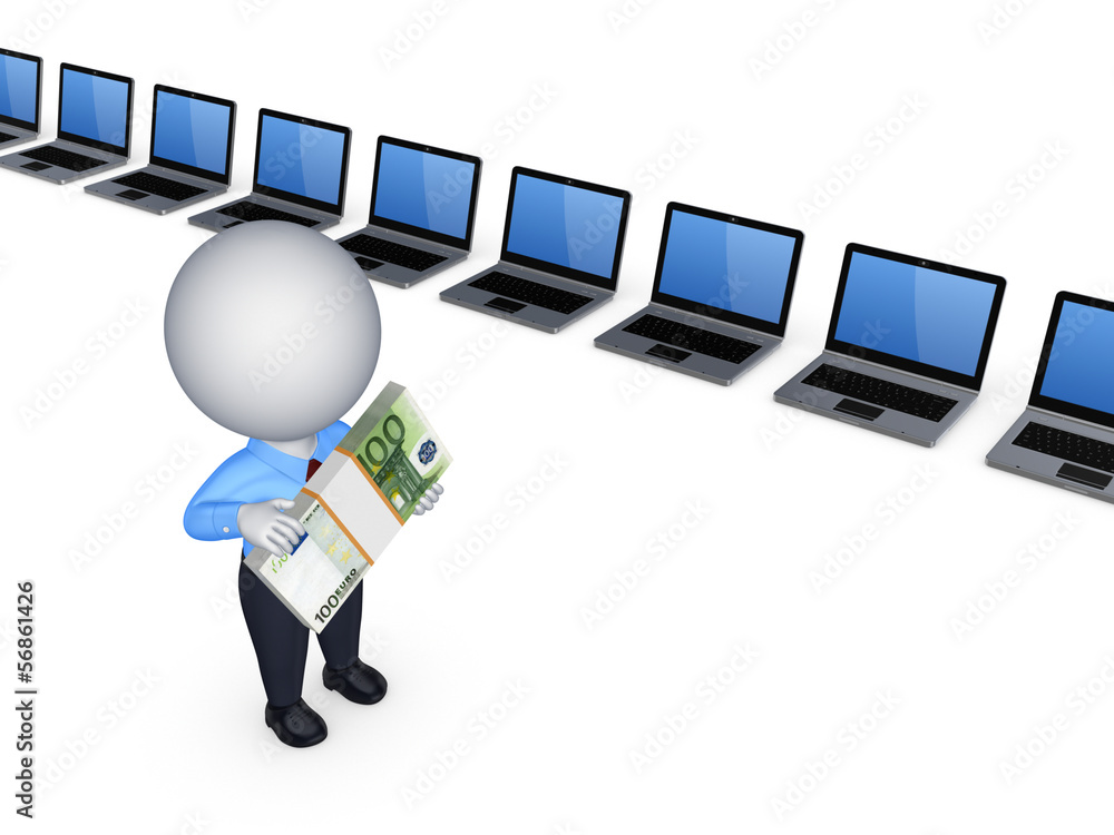 3d person with stack of euro and notebooks. 3d person with stack of euro and notebooks.
