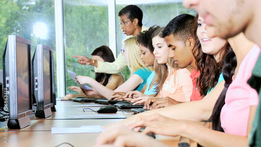 Group Multi Ethnic Teenage College Students Tutor Group Multi Ethnic Teenage College Students Tutor