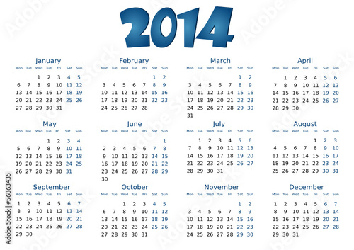 simple editable vector calendar 2014