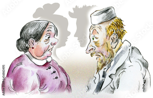 Seniors doctor and woman  looking to each other with surprise.