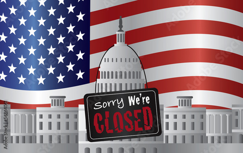 Washington DC Capitol with We Are Closed Sign Vector