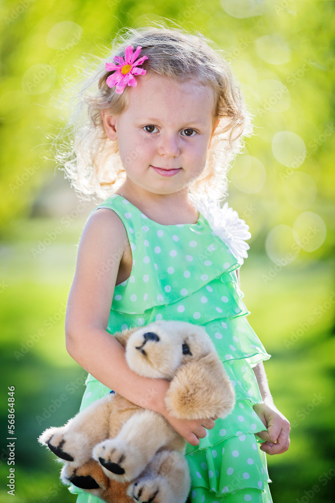 little girl with teddy bear outdoors little girl with teddy bear outdoors
