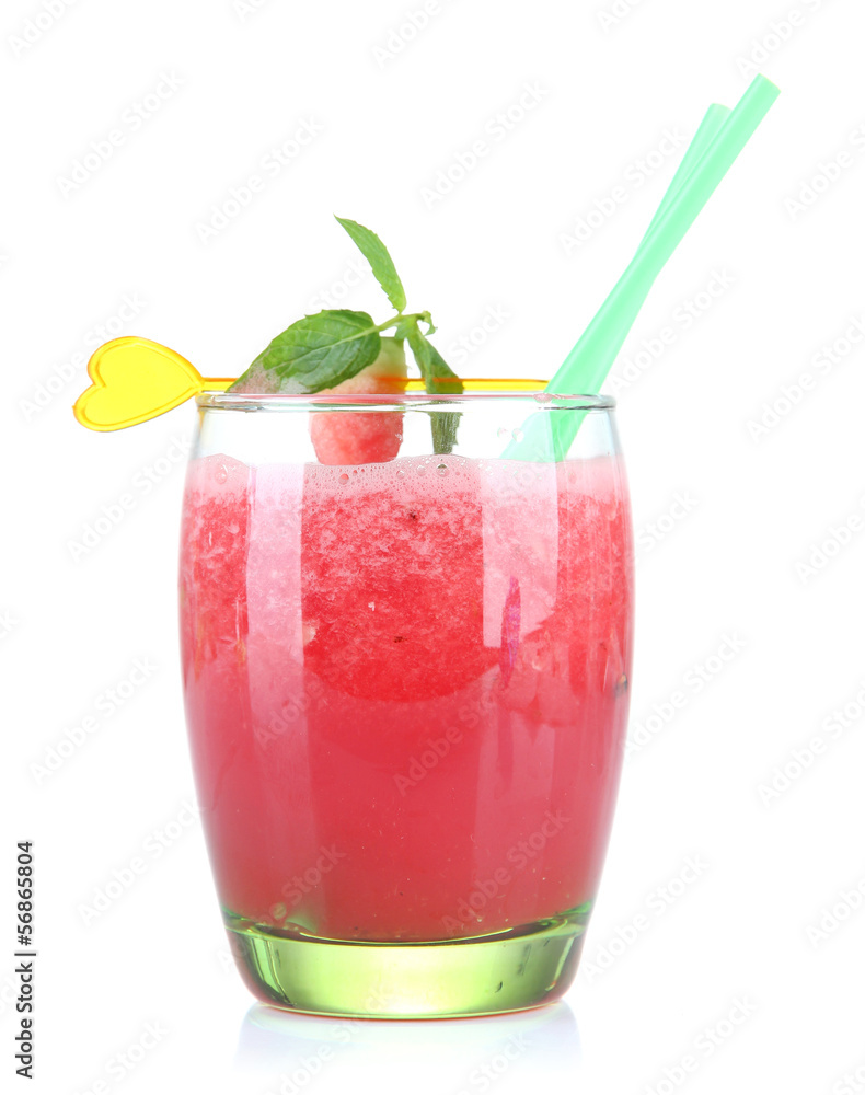 Glass of fresh watermelon juice, isolated on white Glass of fresh watermelon juice, isolated on white
