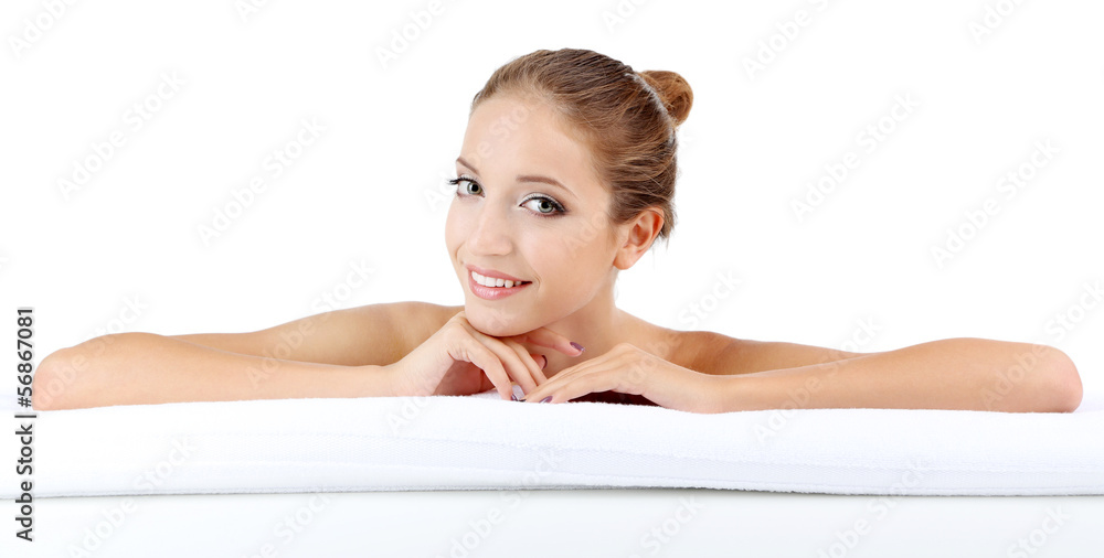 Beautiful girl with glowing skin close-up isolated on white Beautiful girl with glowing skin close-up isolated on white