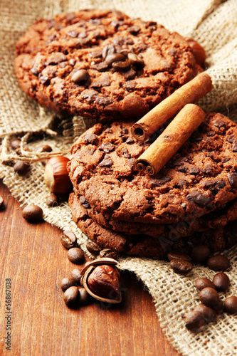 Homemade cookies with sesame seeds, chocolate,