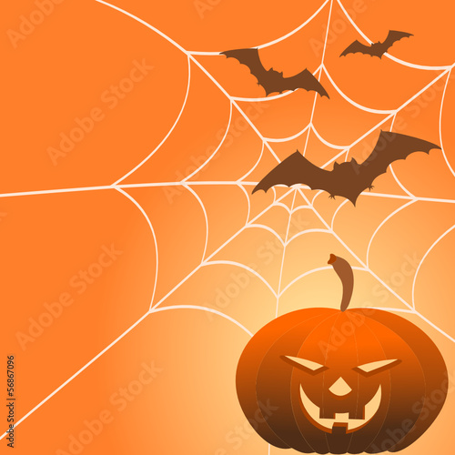 Halooween Hintergrund, Kürbis, Fledermaus und Spinnennetz