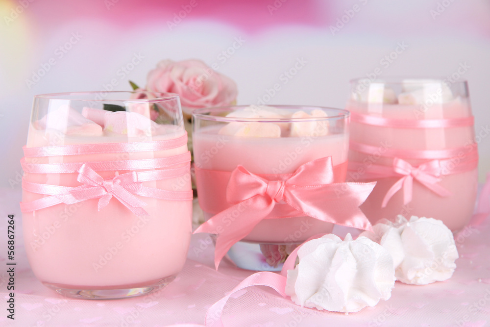 Tasty yogurt with marshmallows, close up Tasty yogurt with marshmallows, close up