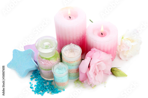 Composition with aromatic salts in glass bottles  candles and