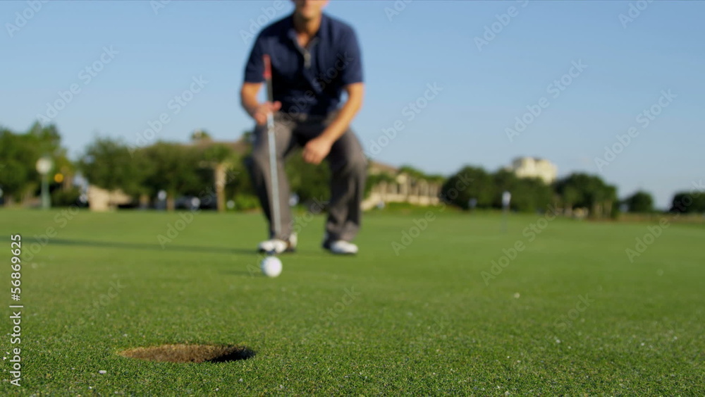 Golfer Lining Up Shot 18th Hole Golfer Lining Up Shot 18th Hole