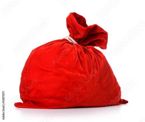 Santa Claus red bag full, on white