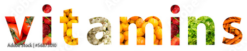 Vitamins Word Concept Made From Fruits And Vegetables photo