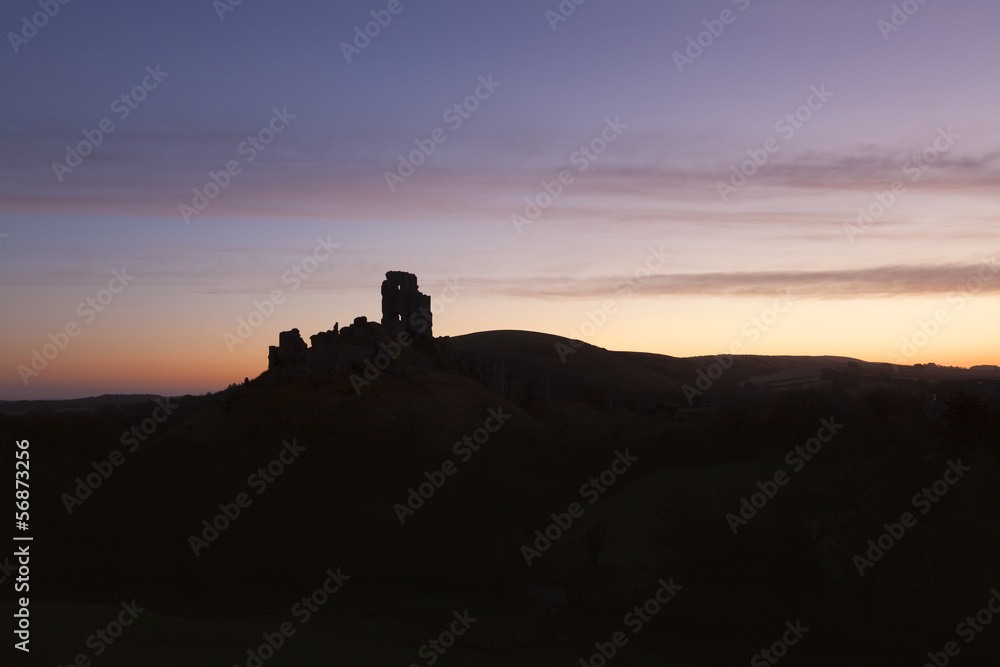 Sunrise at Corfe Castle near Swanage