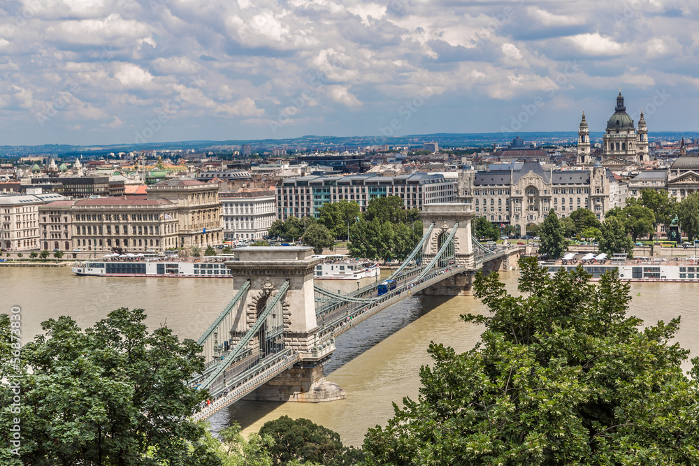 Chain Bridge and Hungarian Parliament, Budapest, Hungary