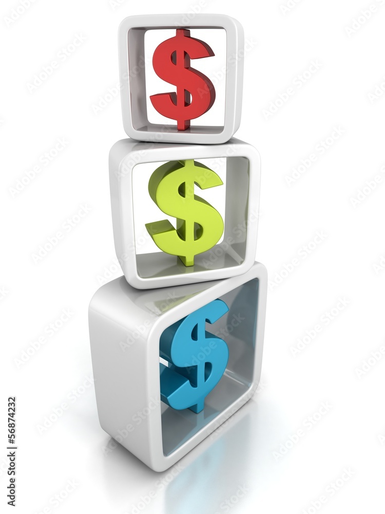 Fototapeta premium pyramid of colorful red green blue dollar symbols