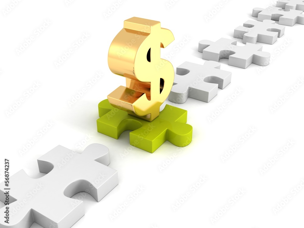 Fototapeta premium golden dollar symbol on green jigsaw puzzle