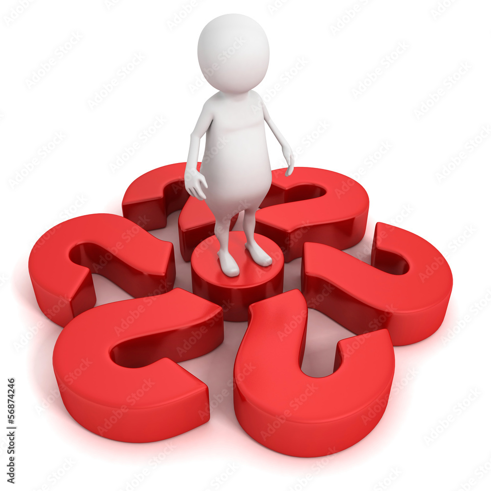 3d man with many big red question marks 3d man with many big red question marks