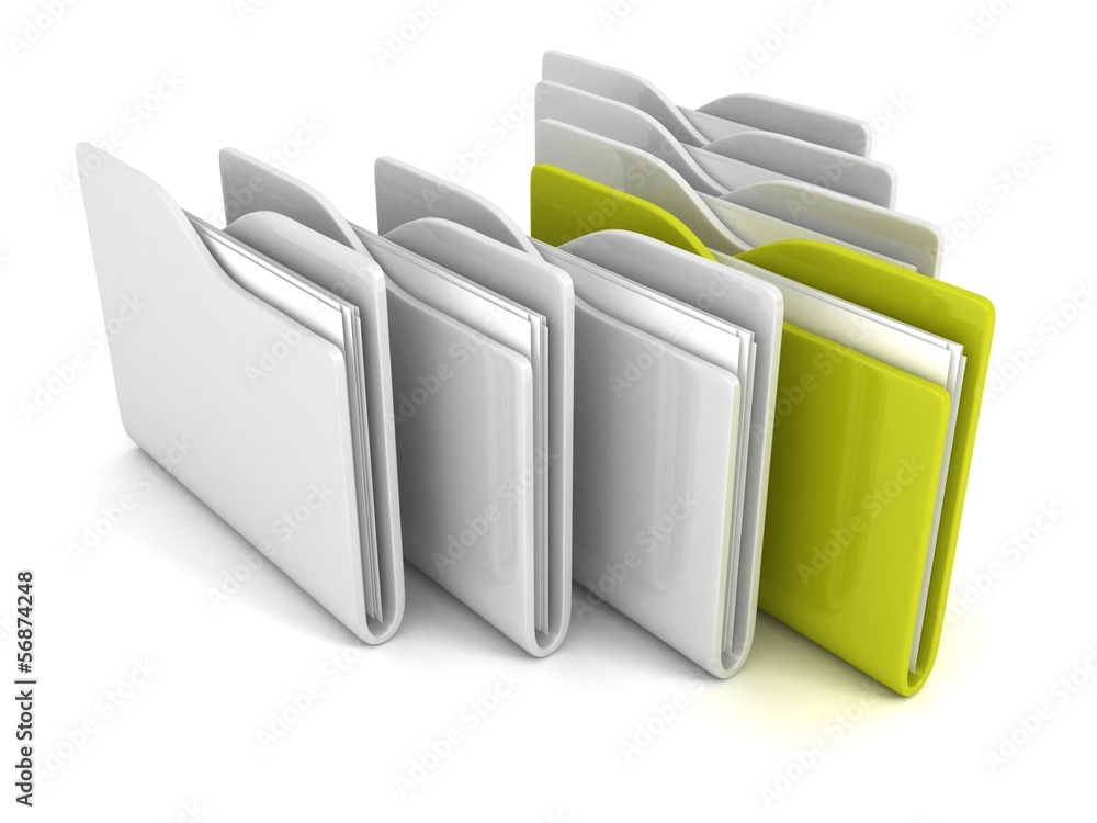 set of office paper folders with one green set of office paper folders with one green
