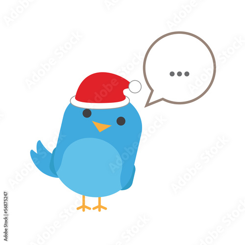 Blue bird with comic balloon and santa hat