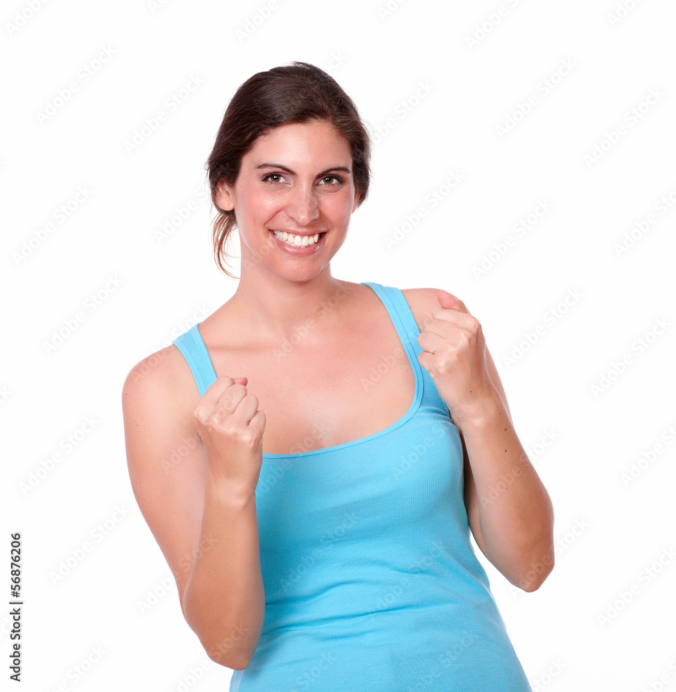 Excited pretty woman gesturing winning celebration Excited pretty woman gesturing winning celebration