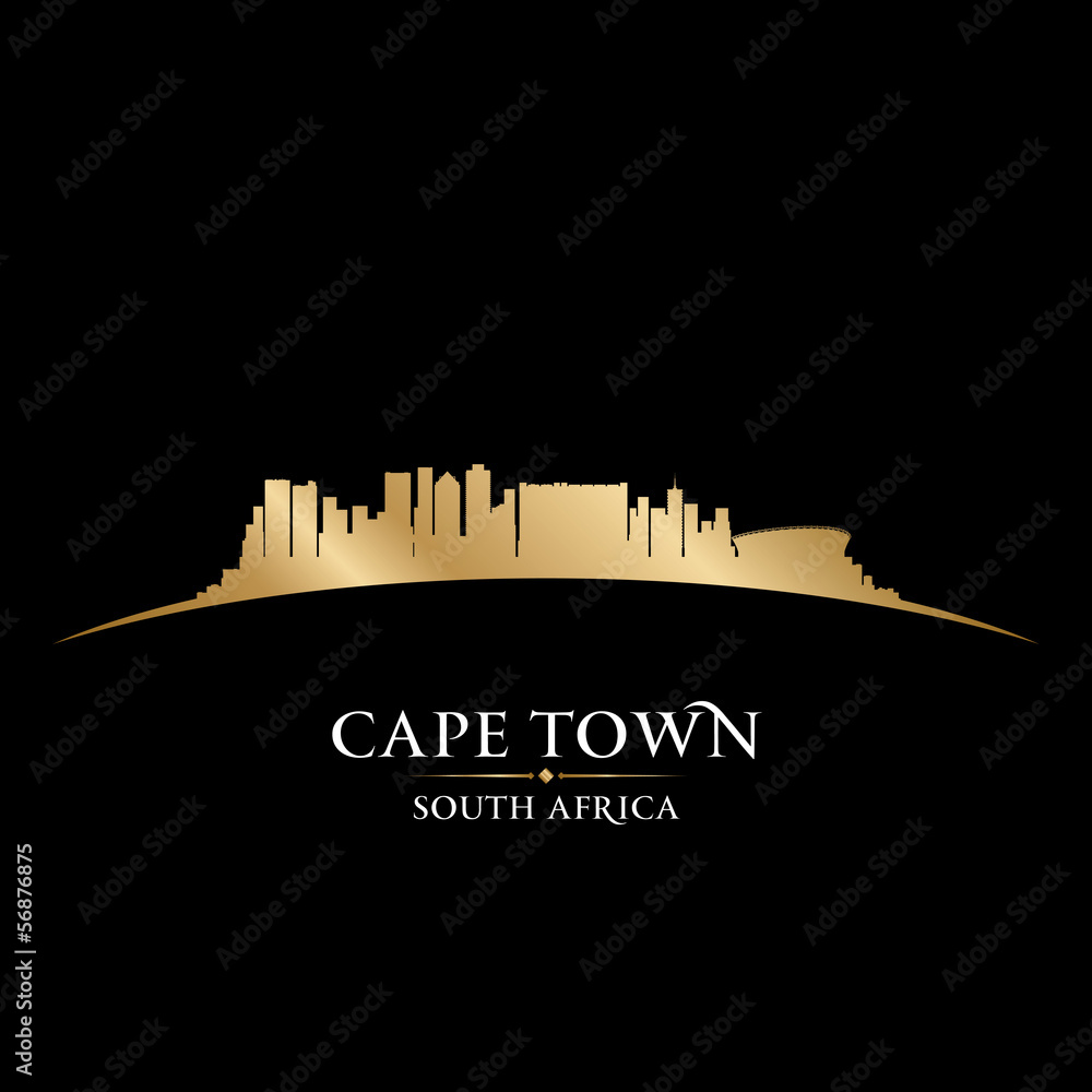 Cape Town South Africa city skyline silhouette black background