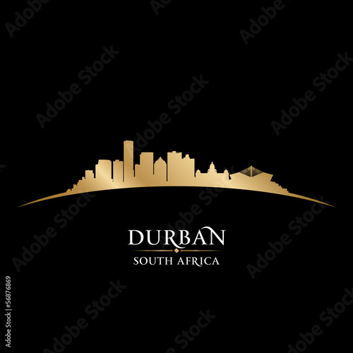 Durban South Africa city skyline silhouette black background