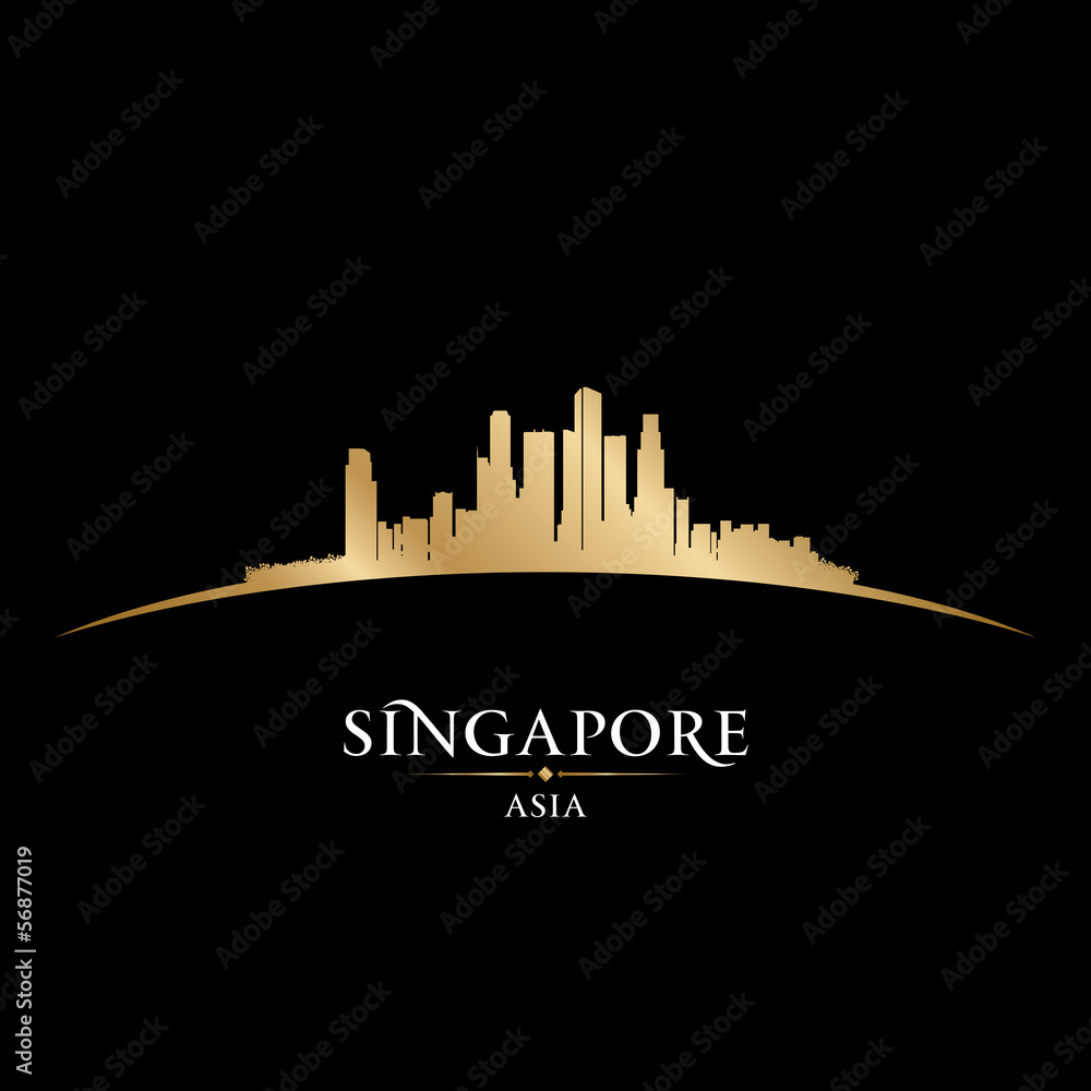 Naklejka premium Singapore Asia city skyline silhouette black background