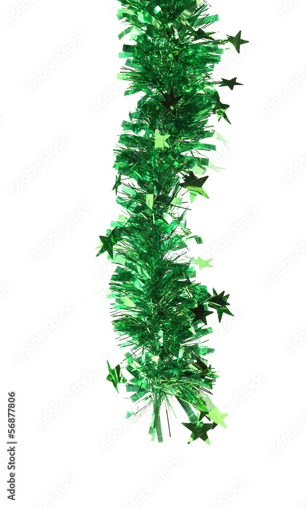 Christmas green tinsel with stars. Christmas green tinsel with stars.