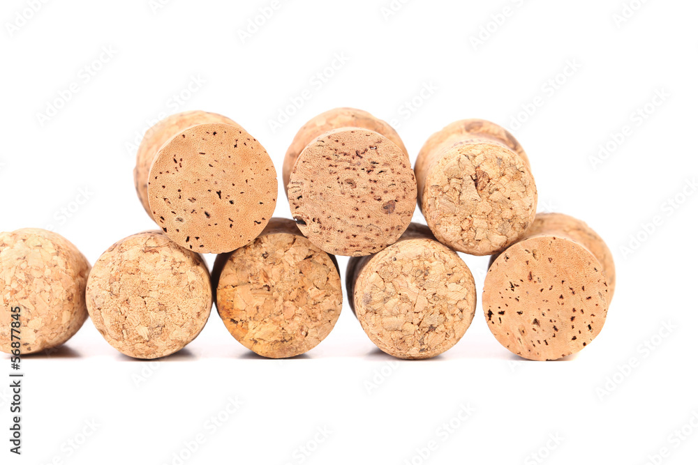 Wine corks in two rows. Wine corks in two rows.