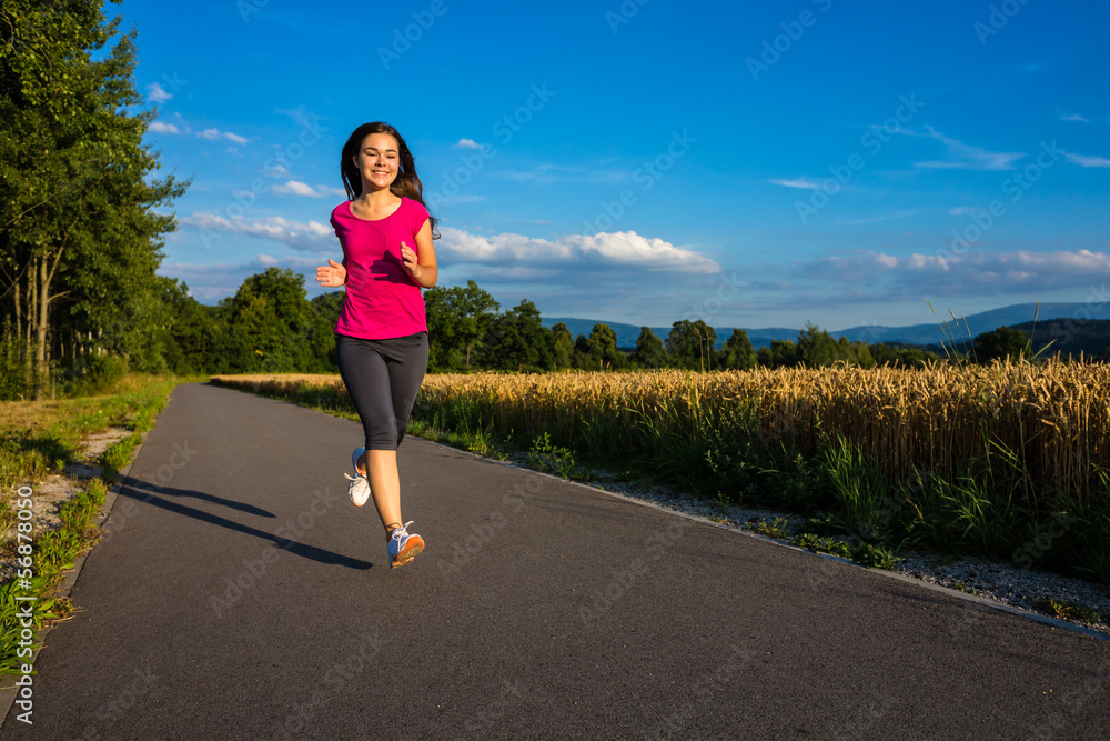 Girl running, jumping outdoor