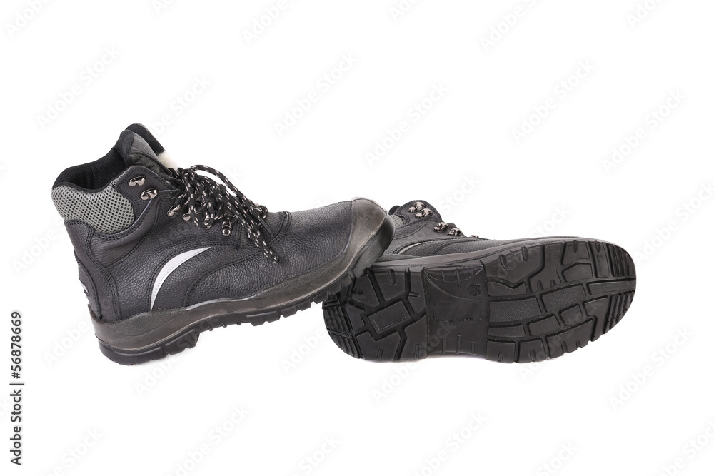 Black man's boots with gray bar. Black man's boots with gray bar.