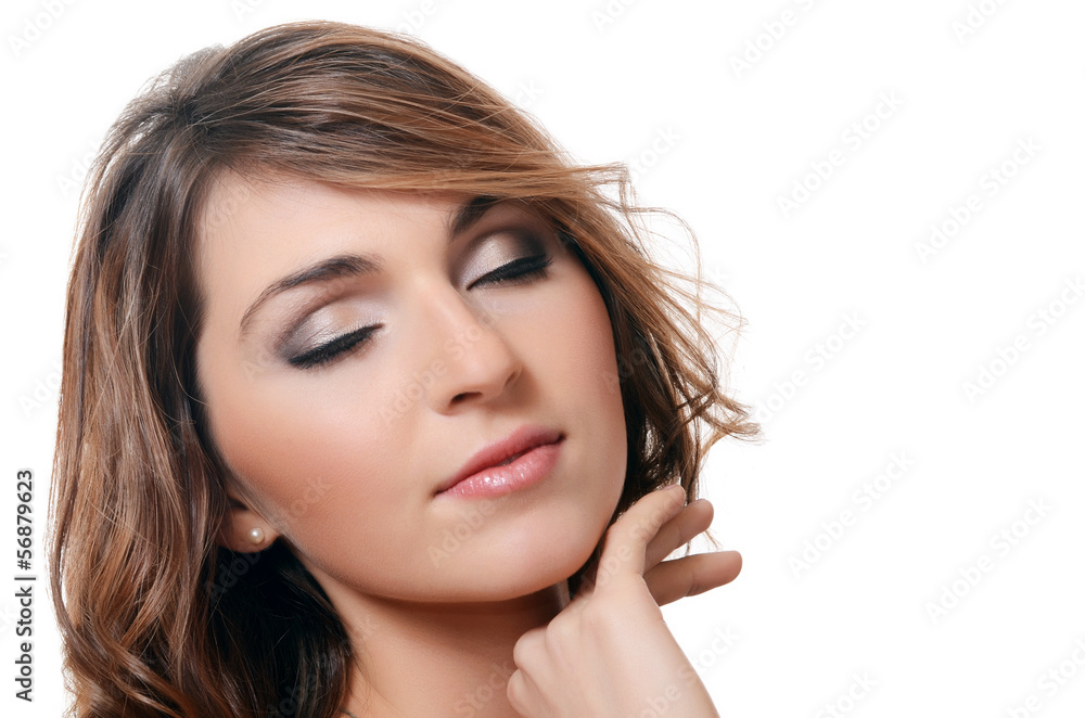 Fototapeta premium The beautiful woman. A photo of the beautiful sensual woman with long hair.isolated on white background