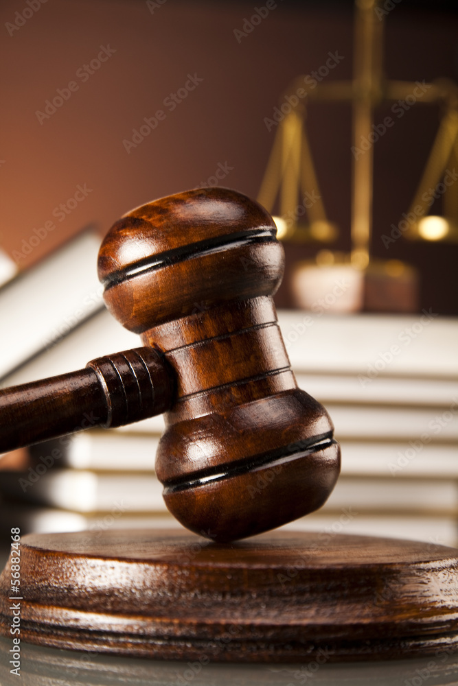 Golden scales of justice, gavel and books Golden scales of justice, gavel and books