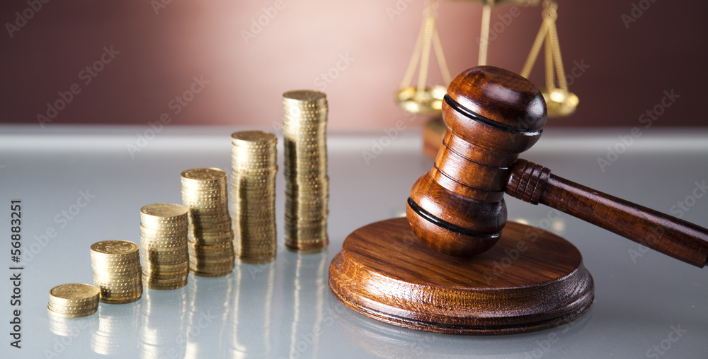 Scales of justice and gavel, gold coins Stock Photo | Adobe Stock