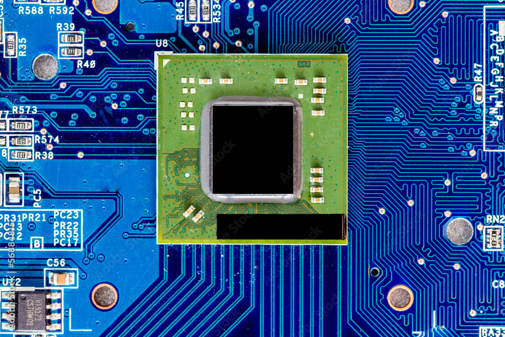 Fototapeta premium circuit board with microprocessor electronic components macro ba