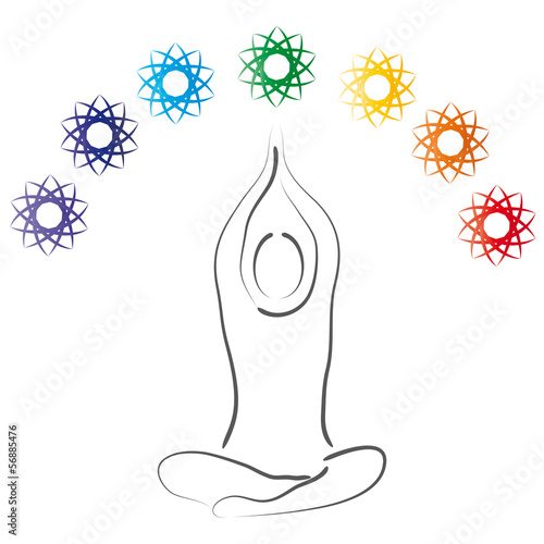 Yoga - Lotussitz - Chakra - Logo für Achtsamkeit und Meditation für die Gesundheit, Regenbogenfarben