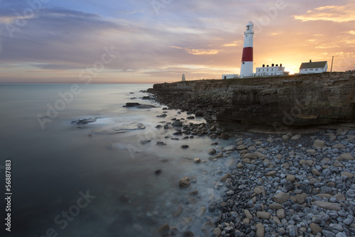 Portland Bill lighthouse in Dorset at sunset