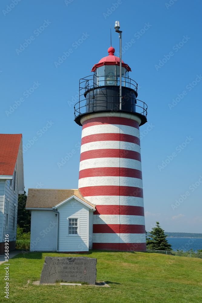 Colorful red and white striped Lighthouse