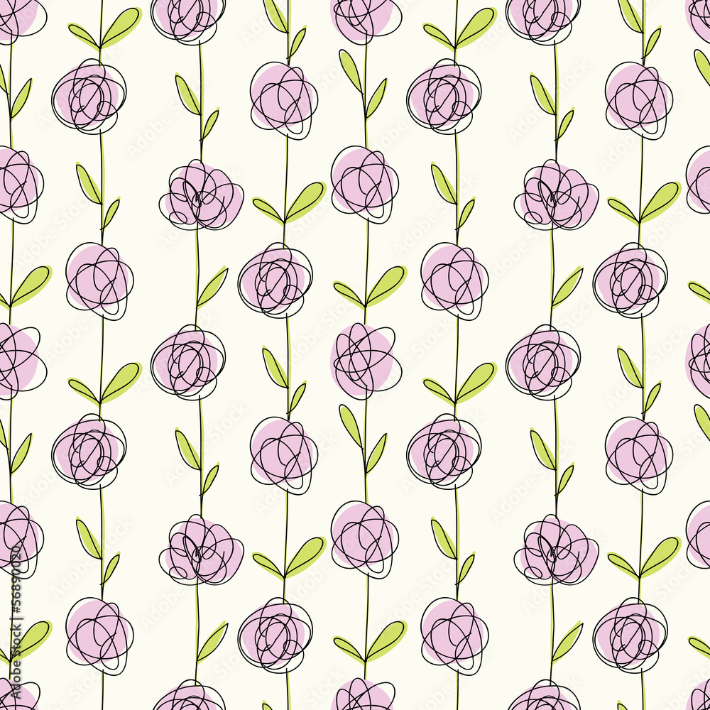 Seamless doodle pattern of flowers Seamless doodle pattern of flowers