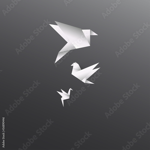 Origami paper bird on abstract background