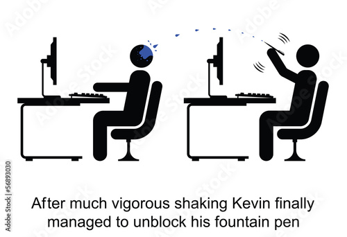 Kevin managed to unblock his fountain pen